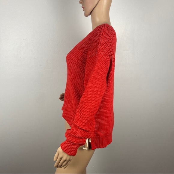 NEW 360SWEATER RED BOATNECK LACE-UP SWEATER - Picture 5 of 7